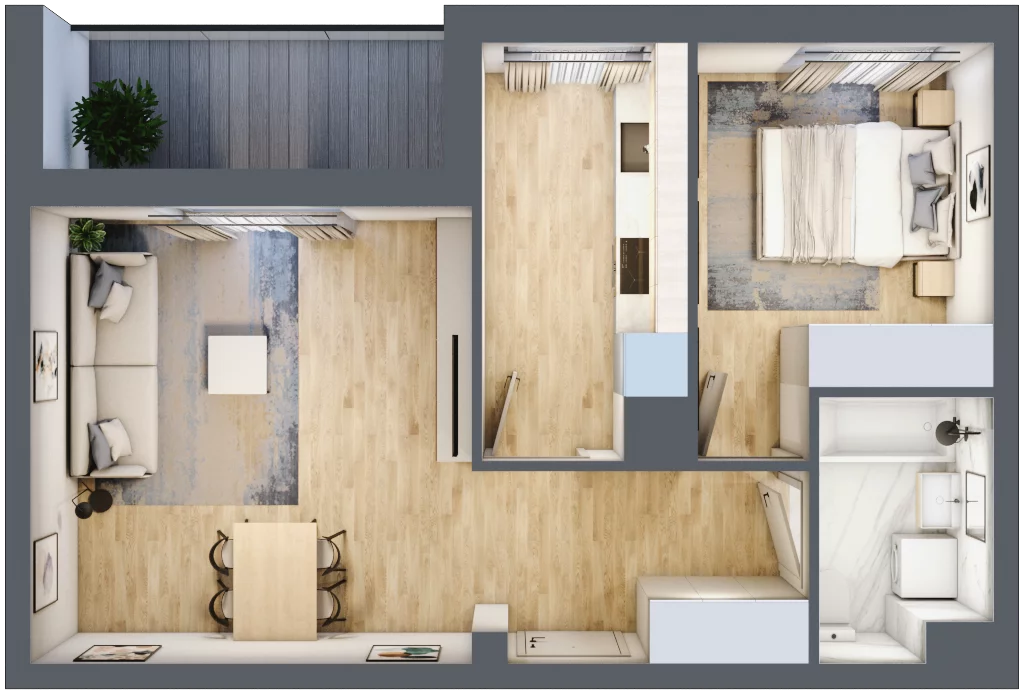 2 pokoje, mieszkanie 44,57 m², piętro 1, oferta nr D/101/M, City Vibe, Kraków, Podgórze, Płaszów, ul. Myśliwska